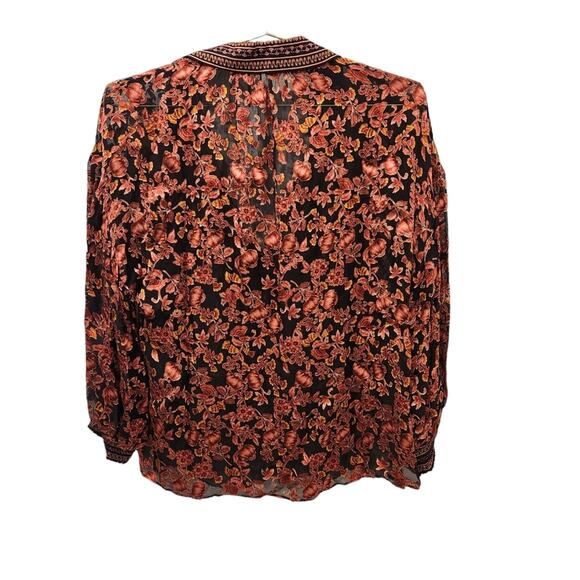 Alice + Olivia Desiree Orange Floral Print silk-blend Blouse size medium - Picture 2 of 5